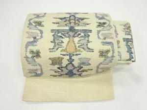 リサイクル　未使用品　手織り真綿紬花更紗模様織り出し作り帯